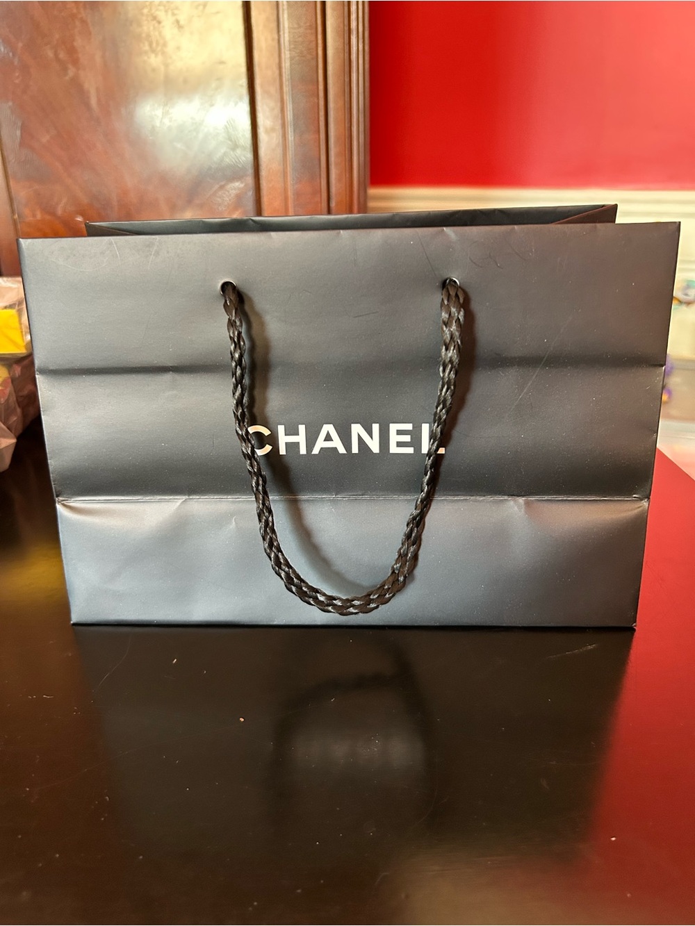 CHANEL Black and White Logo Paper Shopping Bag